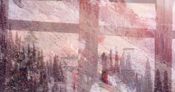 Animación Del Paisaje Invernal Visto Través Ventana Decoraciones Navideñas Navidad — Vídeos de Stock