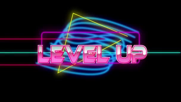 Animation Level Text Light Trails Black Background Video Game Entertainment — Stock Video