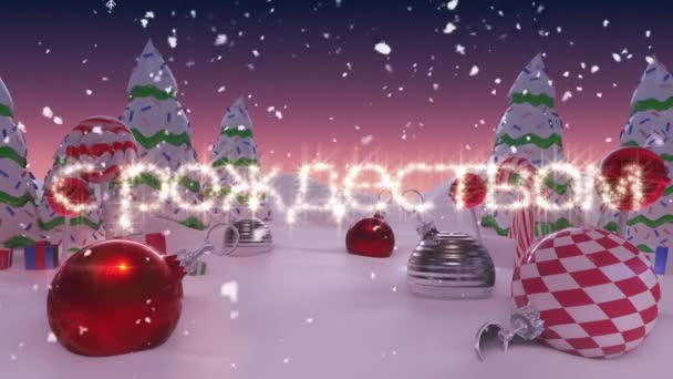 Veselé Vánoce Ruském Textu Sněhu Padající Přes Vánoční Dekorace Zimní — Stock video