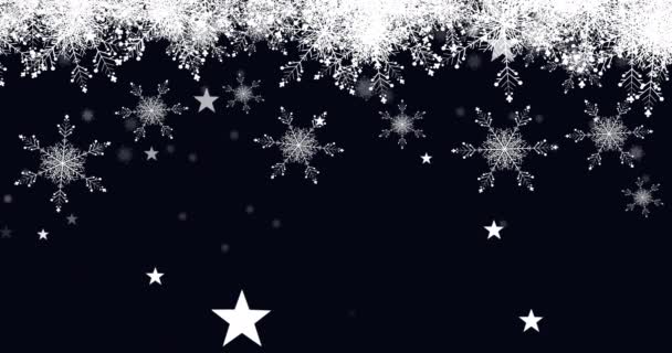 黒い背景に星の上に降る雪のアニメーション クリスマス お祝いのコンセプトをデジタルで — ストック動画