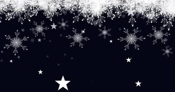 Animation Neige Tombant Sur Des Étoiles Sur Fond Noir Noël — Video