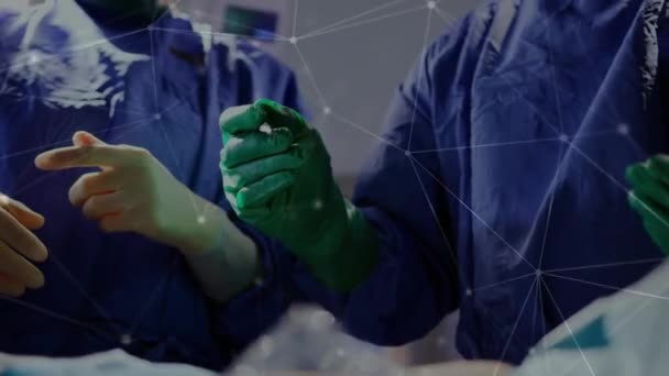 Анімація Мережі Єднань Обробки Даних Над Хірургами Операційному Театрі Концепція — стокове відео