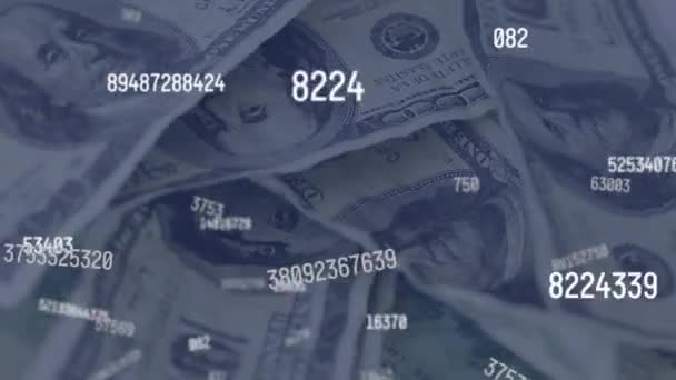 Κινούμενα Σχέδια Των Αριθμών Που Πέφτουν Πάνω Από Dolars Παγκόσμια — Αρχείο Βίντεο