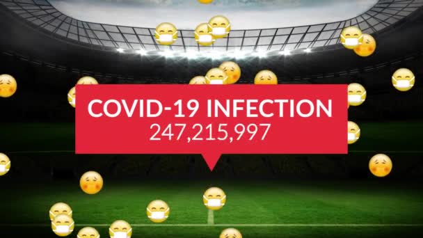 Animación Emoticonos Máscaras Faciales Aumento Del Número Infecciones Covid Sobre — Vídeos de Stock