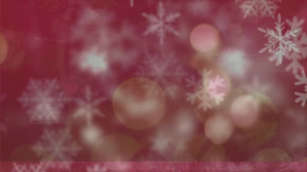 Animación Nieve Cayendo Sobre Luces Borrosas Sobre Fondo Rojo Navidad — Vídeo de stock