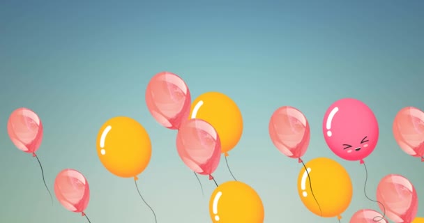 动画中飘扬着五彩缤纷的气球 蓝色背景的祝贺 节日和庆祝概念数码制作的视频 — 图库视频影像