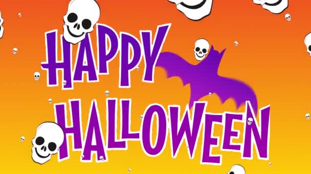 Animation Des Salutations Halloween Des Crânes Déplaçant Sur Fond Orange — Video