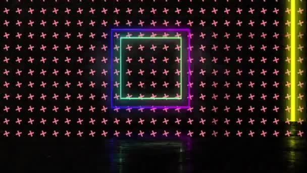 Animace Neonových Tvarů Černém Pozadí Video Hra Zábava Koncepce Digitálního — Stock video