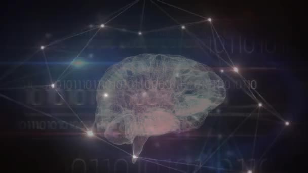 Nsan Beyni Üzerindeki Bağlantılar Mavi Arka Planda Ikili Kodlama Veri — Stok video