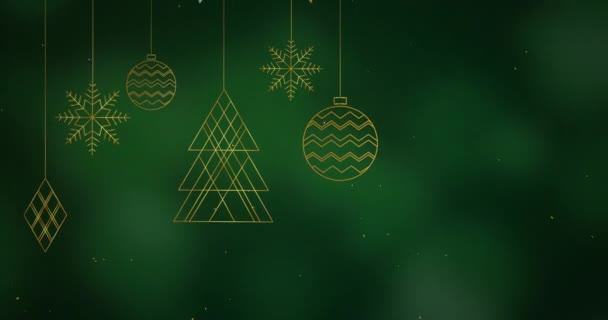 Decoração Grinalda Natal Contra Decorações Natal Penduradas Fundo Verde Natal — Vídeo de Stock
