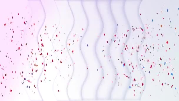 Animatie Van Confetti Vallen Gradiënt Zwaaiende Witte Achtergrond Feest Feestconcept — Stockvideo