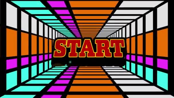 Animation Start Text Colorful Squares Black Background Video Game Entertainment — Stock Video