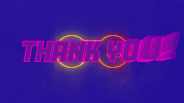 Animation Des Dankeschön Textes Über Neonfarbenem Gamepad Auf Blauem Hintergrund — Stockvideo