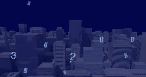 Анімація Падіння Кількості Над Міським Пейзажем Глобальний Бізнес Фінанси Цифровий — стокове відео