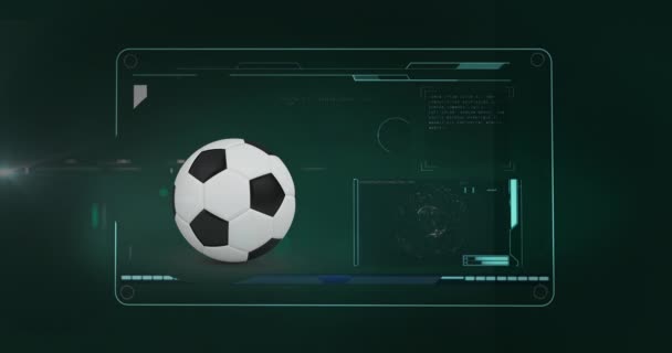 Siyah Arka Planda Futbol Üzerinden Veri Işleme Animasyonu Spor Bağlantılar — Stok video