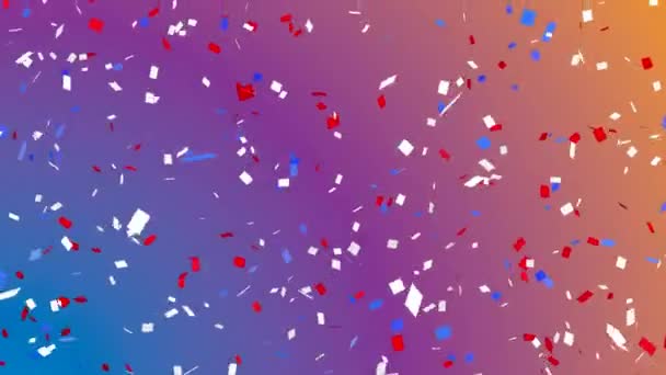 Animatie Van Confetti Die Een Helderblauwe Tot Gele Achtergrond Valt — Stockvideo