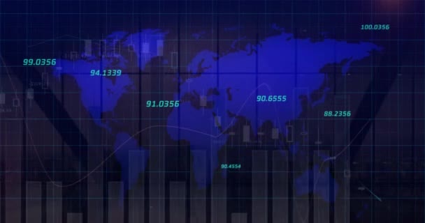 黑色背景下的财务数据处理动画 全球商业 数字接口和连接概念数字生成的视频 — 图库视频影像