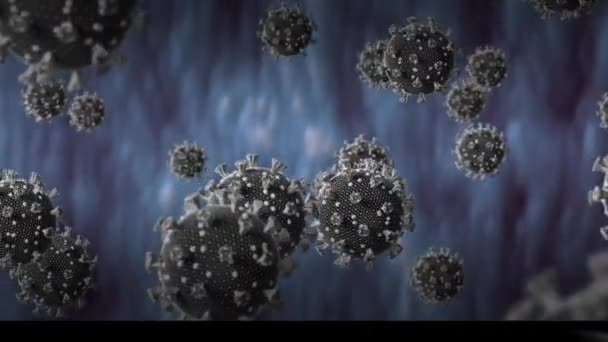 Koyu Mavi Arka Planda Yüzen Birden Fazla Virüs Hücresinin Animasyonu — Stok video