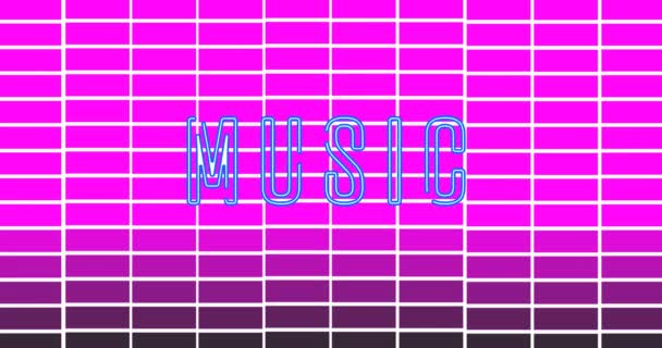 Animatie Van Miusic Tijd Tekst Raster Paarse Achtergrond Feest Muziek — Stockvideo
