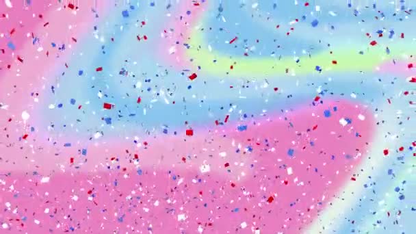 Animação Confetes Caindo Sobre Gradiente Acenando Fundo Azul Rosa Amarelo — Vídeo de Stock