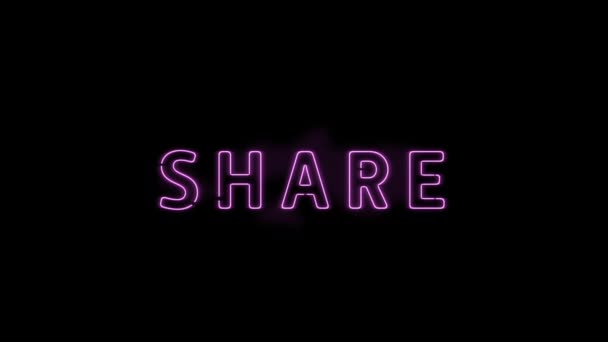 Animation Des Neon Share Textes Auf Schwarzem Hintergrund Globales Social — Stockvideo