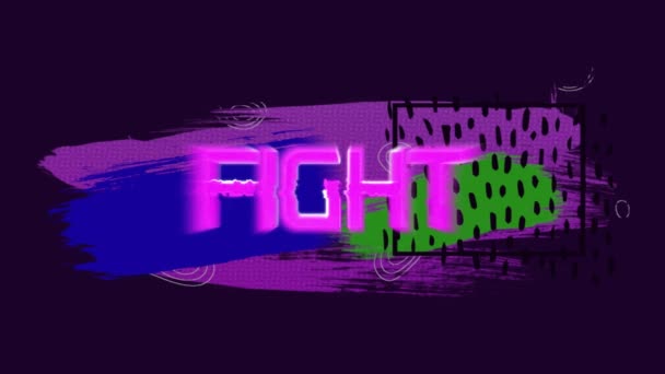 Анимация Боевого Текста Над Красочной Движущейся Графикой Темном Фоне Концепция — стоковое видео