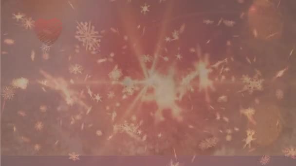 Animação Queda Neve Fogos Artifício Sobre Visão Turva Quarto Natal — Vídeo de Stock