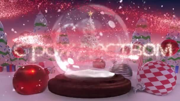 Frohe Weihnachten Russischem Text Gegen Sternschnuppen Die Sich Winterlicher Landschaft — Stockvideo