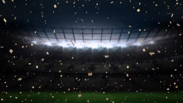 Animación Confeti Flotando Sobre Estadio Deportivo Por Noche Deportes Competición — Vídeos de Stock