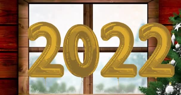 Animazione Del 2022 Testo Sugli Abeti Nel Paesaggio Invernale Capodanno — Video Stock