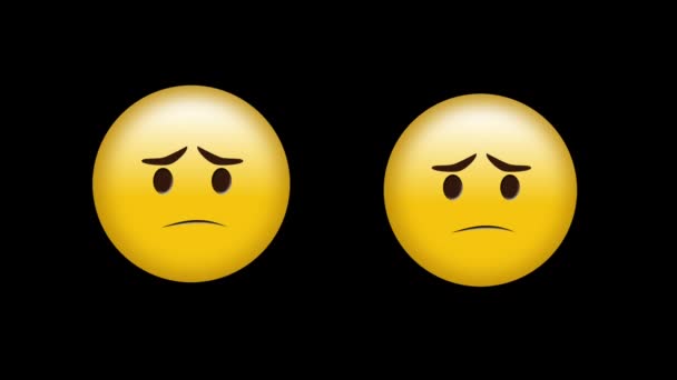 Animação Dois Ícones Emoticon Emoji Triste Fundo Preto Conceito Global — Vídeo de Stock