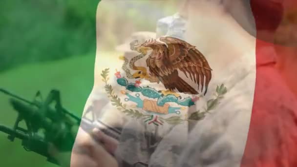 Animación Bandera México Sobre Diversos Soldados Masculinos Ejército Defensa Civil — Vídeos de Stock