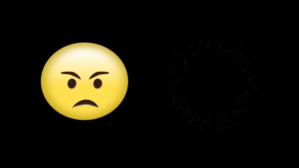 Siyah Arkaplanda Kopyalama Alanı Olan Kızgın Emoji Simgesi Canlandırması Küresel — Stok video