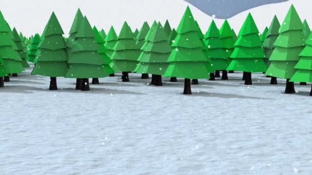 在冬季的风景中 雪落在冷杉树上的动画 圣诞节 传统和庆祝概念数字制作的视频 — 图库视频影像
