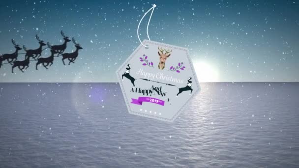 Animazione Gift Tag Con Auguri Stagione Sopra Babbo Natale Slitta — Video Stock