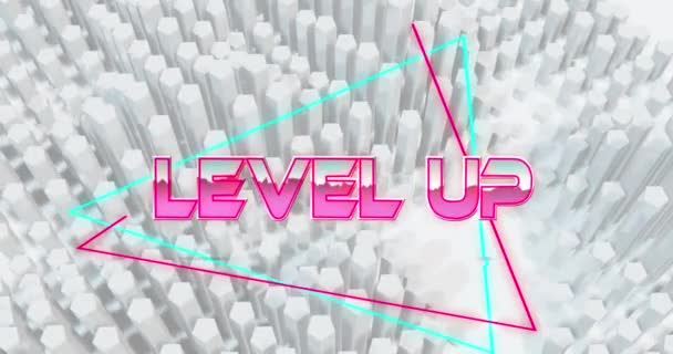 Animation Von Level Text Über Weißen Geometrischen Beweglichen Formen Videospiel — Stockvideo