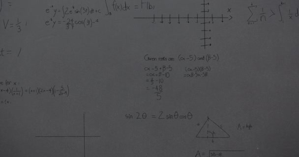 Animazione Equazioni Matematiche Sfondo Grigio Educazione Globale Connessioni Elaborazione Dei — Video Stock