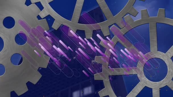 Animation Gears Purple Lights Trails Глобальная Сеть Соединения Технологии Обработка — стоковое видео
