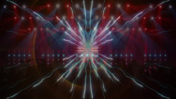 人々が踊って輝くスポットや光の道のアニメーション 音楽クラブパーティーエンターテイメントのコンセプトデジタルで生成されたビデオ — ストック動画