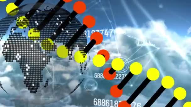 Animazione Globo Filone Del Dna Reti Connessioni Elaborazione Dati Nuvole — Video Stock