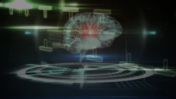 Animatie Van Dna Streng Gegevensverwerking Digitale Hersenen Mondiale Wetenschap Gegevensverwerking — Stockvideo
