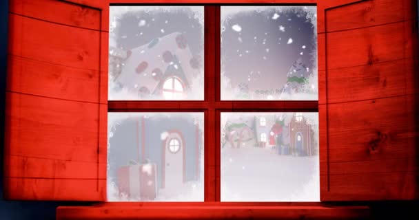 Animación Los Paisajes Invierno Navidad Con Casas Decoradas Navidad Invierno — Vídeos de Stock