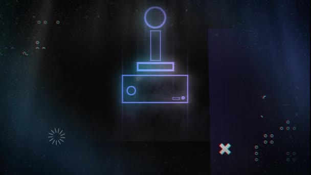 在黑色背景上的霓虹灯形状上的操纵杆动画 电子游戏 娱乐和数字界面概念数字生成的视频 — 图库视频影像