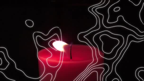 在黑色背景下燃烧的蜡烛上地形图案的数字组成 庆祝和庆祝概念 — 图库视频影像