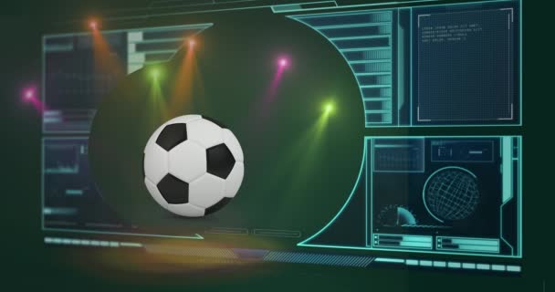 Animatie Van Gegevensverwerking Tijdens Het Voetbal Het Sportstadion Sport Verbindingen — Stockvideo