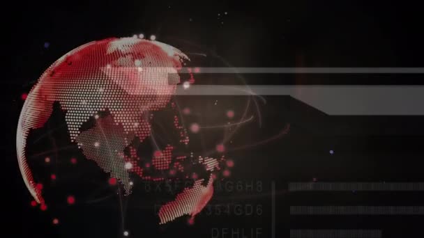 红灯在数字接口上与黑色背景的数据处理擦肩而过 全球联网和技术概念 — 图库视频影像
