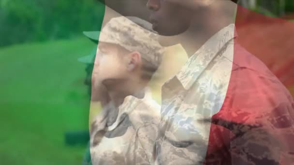 Animation Flagga Italy Över Olika Manliga Soldater Armé Civilförsvar Patriotism — Stockvideo