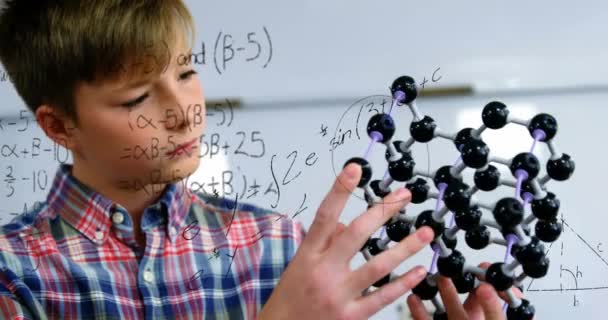 Animación Fórmulas Matemáticas Sobre Colegial Sonriente Educación Infancia Creatividad Comunicación — Vídeo de stock