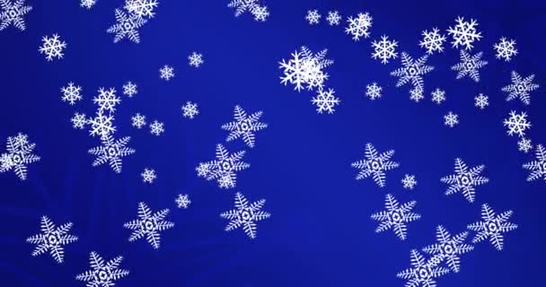 Animatie Van Kerstballen Sneeuwvlokken Blauwe Achtergrond Kerstmis Traditie Viering Concept — Stockvideo