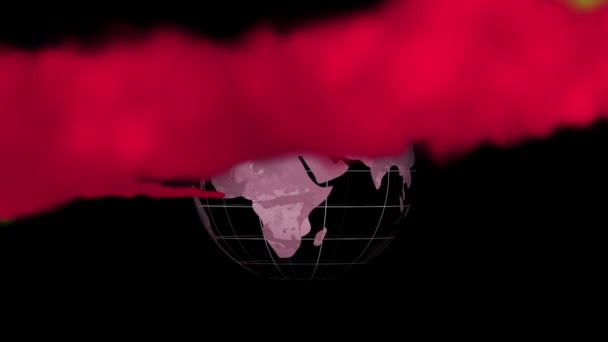 Animación Nubes Rosadas Amarillas Sobre Globo Girando Sobre Fondo Negro — Vídeo de stock